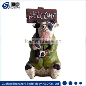 Attractive Green Vintage Welcome Cow Garden Sign Statue thumbnail-1
