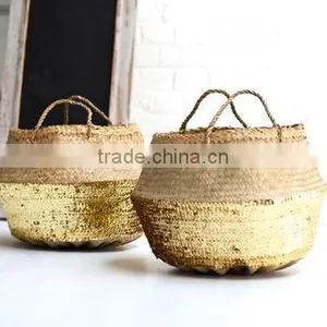 Gold/ Silver Sequin Seagrass Basket/ Storage Seagrass Basket thumbnail-1