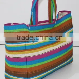 Multi Color Stripe Print Tote Bag - 340 Gsm Laminated Jute - 14 x 15 Weave High Quality Jute Fabric thumbnail-6
