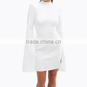 Women Fashion John Zack Petite High Neck Open Back Mini Dress With Split Sleeve thumbnail-1