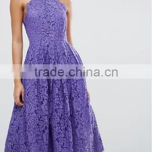 China Latest Clothing OEM Lace Pinny Scallop Margin Prom Midi Fashion Dress thumbnail-1