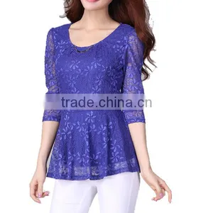 OEM ODM Factory Direct Manufacture High Fashion Elegant Long Sleeves Round Neck Women Net Tops thumbnail-2