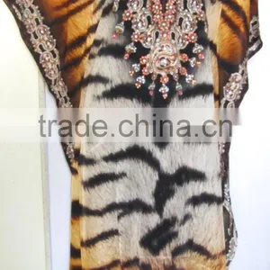 ANIMAL PRINT CAFTAN Digital Print Crepe 100% Silk LONG Kaftan Tunic Poncho thumbnail-4