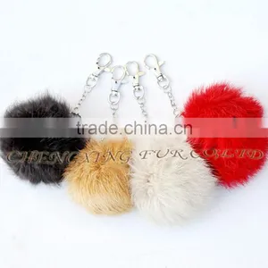 CX-R-36 Wholesale Fur Key Ring Real Rabbit Fur Balls thumbnail-2