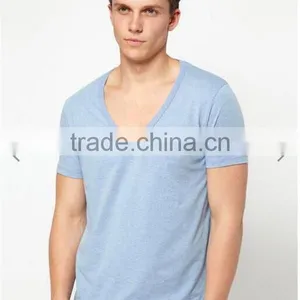 Clothing Manufacturers Custom Mens Deep v Neck T-shirt thumbnail-1
