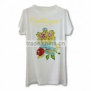 Short-sleeved Women's Rhinestone T-shirt, Made of 100% Cotton and 150 to 180gsm thumbnail-1