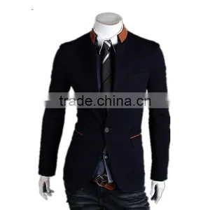 MOQ 1 pc Cotton and Polyester Mixed Stand Collar British Style Tunic Suit for Man thumbnail-1