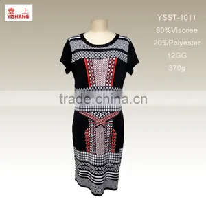 New Style Jacquard Sweater 80%Viscose 20%Polyester Lady Fashion Short Sleeve Sweater in the Autumn thumbnail-1