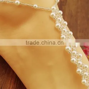 Women Pearl Chain Foot Harness Toe Ring Barefoot Sandal Beach Anklets thumbnail-3