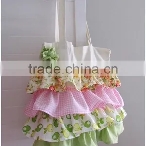 Latest Women Printed Pattern Cotton Tote Bag Beautiful Ruffle Tote Bag thumbnail-4