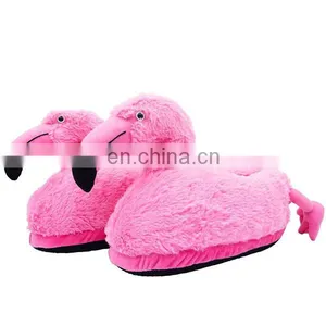 Beautiful Pink Plush Soft Flamingo Shoes 2017 Custom Cartoon Stuffed Plush Girl Flamingo Slippers thumbnail-3