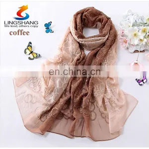 Lingshang Spring and Autumn Embroidery Silk Scarf Women's Gradient Color Scarves&wraps thumbnail-4