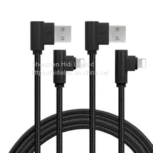 Wholesale Angled USB Charger Cable Fast Speedy Charging & Data Sync Cable Adapter Metal Plug Nylon Braided Cord for IPho thumbnail-1