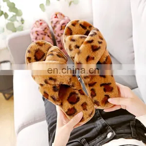 New Leopard Cross Strap Floor Slippers Female Non-Slip Warm Indoor Home Wear Slippers Wholesale thumbnail-5