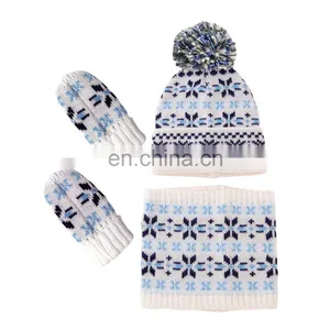 Warm Beanies Hat For Girl Boy Scarf Pompoms Winter Hats Knitted Caps Scarf Gloves 3 Pieces Winter Hat Scarf Set For Child thumbnail-3