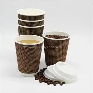 Ripple Coffee Cup Brown Insulated Printed Disposable Coffee Cups With Lid thumbnail-1