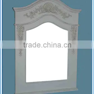 White Color Wooden Framed Mirror With Decorative Flowers / Wooden Wall Mirror / Wooden Decorative Mirror thumbnail-1