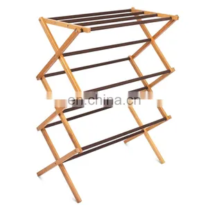 3 Tier Foldable Bamboo Wooden Clothes Drying Rack Water-Resistant thumbnail-1