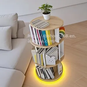 Solid Wood Rotating Bookshelf 360° Spinning Bookcase Tower Bamboo Bookcace Bookcase Bookshelf Storage Shelves Wooden Bookcase thumbnail-1