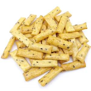 Wholesale Baked Sea Salt Black Sesame Rice Crackers, Crispy Rectangular Rice Stick Senbei Snacks, OEM Private Label thumbnail-2