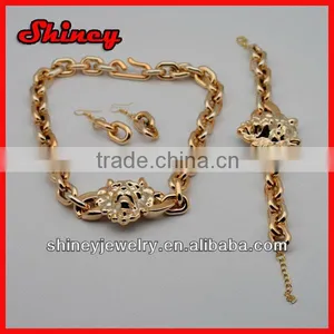Gold Tone Lion Pendant Necklace Set, Inspired Lion Head Medallion Pendant Necklace Set, Lion Head Jewelry thumbnail-1