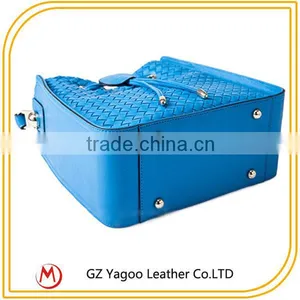 Sky Blue Woven PU Cheap Bucket Bag thumbnail-5