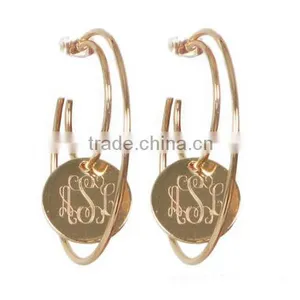 Monogrammed Dangle Disc Hoop Earring thumbnail-3