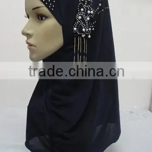 H284 New Style One Piece Hijab With Handmade Chains and Beadings thumbnail-4