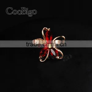 Fashion Jewelry Charming Red Crystal Flower Cuff-Link Gold Ladies Party Wedding Gift Promotion Apparel Accessories thumbnail-1