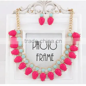 Fashion Fluorescence Color Water Drop Beads Bib Necklace Candy Resin Beads Necklace thumbnail-1