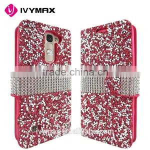 Wholesale Glittery Folio Pouch Credit Card Slot Cover Phone Case for LG K7 Tribute 5 Rhinestone Diamond Case for Girl thumbnail-2