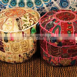 Indian Pouf Ari Patchwork Cottom Ottoman Cover Bean Bag Chair Ethnic Seating Cushion Room Decor Idea Bohemian Poof Pouffe thumbnail-1