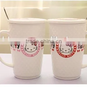 New Creative Hello Kitty Office Relief Ceramic Mug With Lid and Spoon thumbnail-5