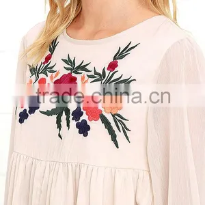 2016 Latest Dress Design 3/4 Sleeves Chiffon Dress With Floral Embroidery Summer Dress thumbnail-6