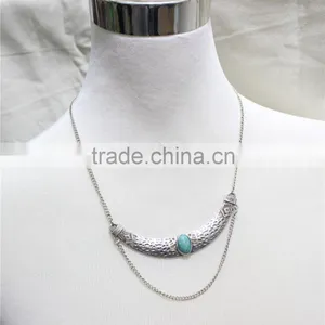 Anti-silver Folk w/ Blue Stone Statement Necklace Simple Chain Necklace 2016 Fashion Style Wholesale thumbnail-1