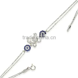 White Gold P. 925K Sterling Silver Turkish Butterfly Evil Eye Bracelet BSBL047 thumbnail-1