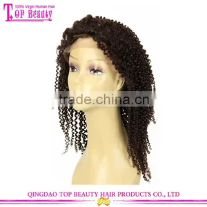 7A Grade Virgin Brazilian Hair 180% Density Kinky Curly Silk Top Human Hair Lace Front Wigs With Bang thumbnail-2