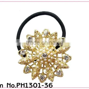 Flower Rhinestone Elastic Hair Band Ponytail Holder thumbnail-1