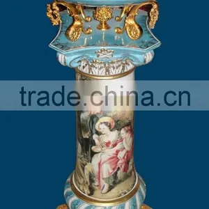 Antique European Small Round Porcelain Table, Hand Painted Ceramic Telephone Table, Home Decorative Gilt Brass Mounted Side Tabl thumbnail-4