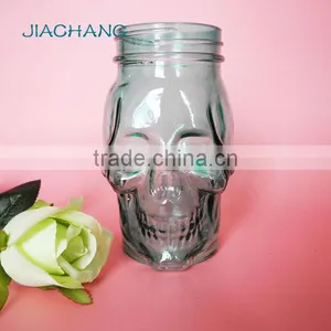 Blue Skull Shape Glass Beverage Coffee Jar With Blue Tin Lid thumbnail-2