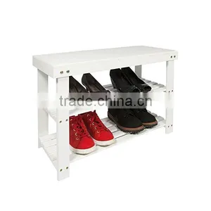 2 Tier Wooden Shoe Rack Hallway Bench Shoe Tidy Storage Organiser thumbnail-1