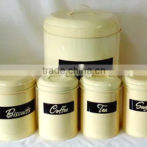 Yellow Canister Sets Powder Coated Round Kitchen Canister Set 4 thumbnail-1