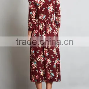Private Label Long Sleeve Floral Pocket Midi Length Fashion US Size Women Dresses 2017 Summer thumbnail-2