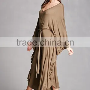 New Design Ladies Suit One Piece 95% Rayon, 5% Spandex Self-tie Waist Dolman Cocoon Custom Made Wide Leg Ladies Jumpsuit thumbnail-3