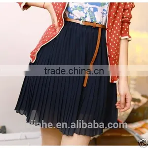 Summer Vintage Fashion Pleated Mini Skirts Sweet Girls Chiffon Waist Short Skirts+Belt Designer Fresh Color Cool Clothing thumbnail-2