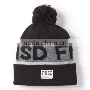 Acrylic Custom Knitted Pom Beanie Hat With Custom Label thumbnail-2