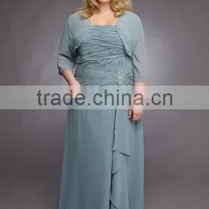 Plus Size Chiffon Long Sleeve Fat Lady Cocktail Evening Dress thumbnail-1