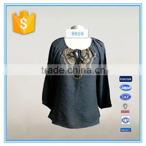 New Style Vintage Ethnic Embroidery Blouse Tie Neck Wholesale Clothing thumbnail-1