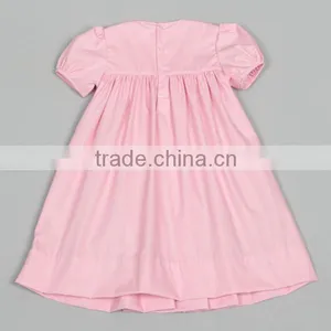 Baby Cotton Frocks Designs Pink Puff Sleeve Fashion Girls Summer Smocked Dress thumbnail-2