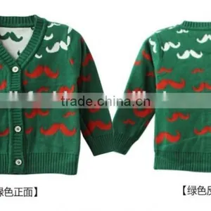 Fashion V Neck Long Sleeve Beard Pattern Kids Jacquard Sweater thumbnail-2